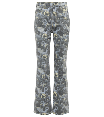 Ganni Printed Flare Jeans In Grey