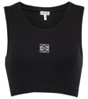 Loewe Anagram Poplin-paneled Embroidered Ribbed Stretch-cotton Jersey Tank In Black/white