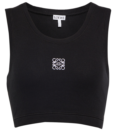 Loewe Anagram Poplin-paneled Embroidered Ribbed Stretch-cotton Jersey Tank In Black