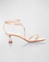 Marion Parke Raina Leather Strappy Kitten-heel Sandals In Rose Gold