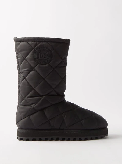 Dolce & Gabbana Logo-patch Quilted Ankle Boots In Black