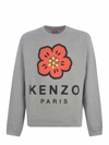 Kenzo Logo Print Cotton Sweatshirt In Grey