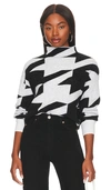 Central Park West Blanche Houndstooth Mock Neck In White Jacquard