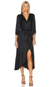 Bobi Ruffle Surplice Midi Dress In Black