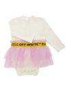 OFF-WHITE BABY GIRL'S LOGO BAND TULLE BODYSUIT DRESS