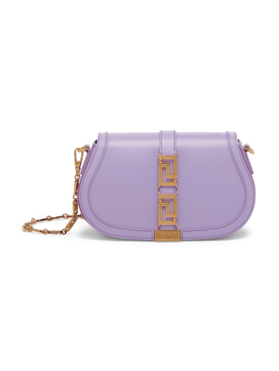 Versace Greca Goddess Leather Shoulder Bag In Purple