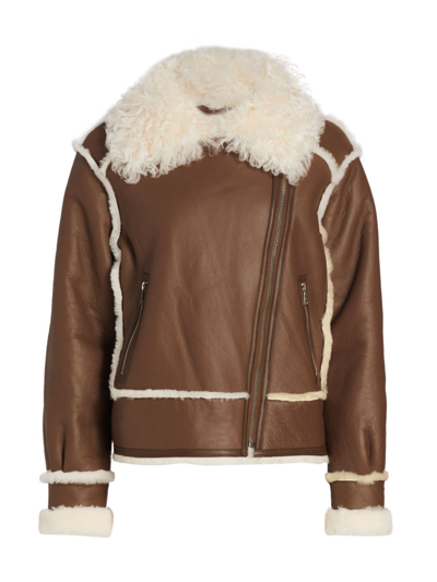 Maximilian Women's  Dyed Lamb Contrast-trim Jacket In Brown
