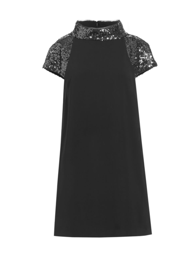 Badgley Mischka Sequin-embellished Mock-neck Mini Dress In Black