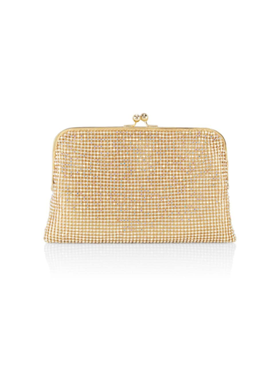 Whiting & Davis Women's Dimple Crystal Mesh Kiss-lock Clutch In Gold Crystal