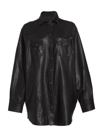 3x1 Women's Stefy Leather Oversized Shirt In Luxe Black