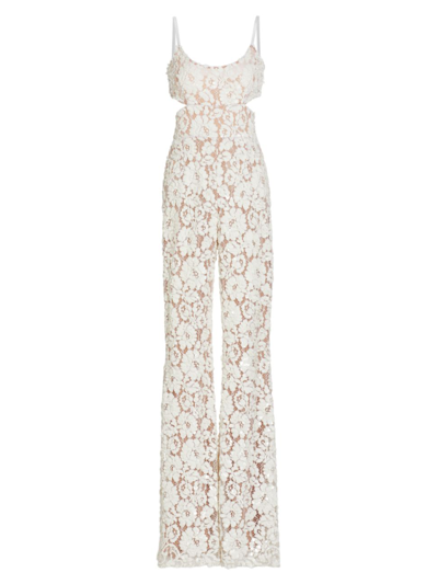 Michael Kors Cutout Satin-trimmed Cotton-blend Corded Lace Jumpsuit In White