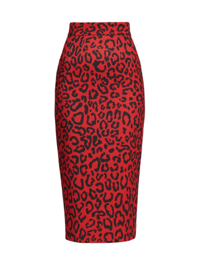 Dolce & Gabbana Leopard-print Midi Skirt In Red