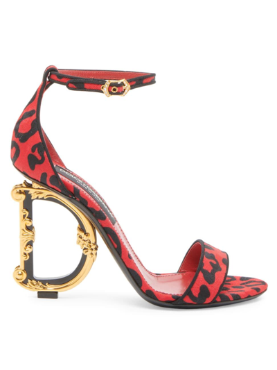 Dolce & Gabbana Women's Leopard-print Barocco-heel Sandals In Leo/red