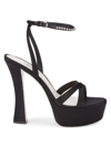 MIU MIU WOMEN'S SATIN CRYSTAL-STRAP PLATFORM SANDALS