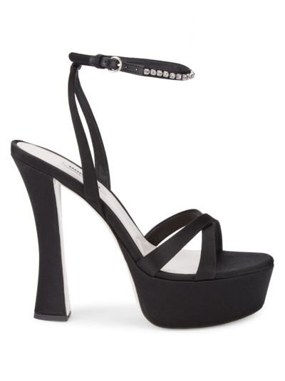 Miu Miu Décolleté Crystal-embellished Leather Platform Sandals In Bianco