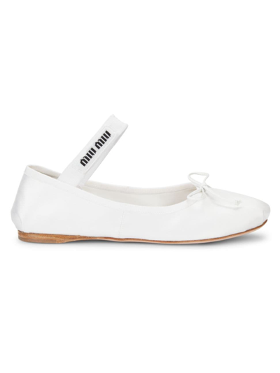 Miu Miu Women's Satin Ballet Flats In Bianco