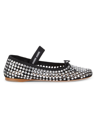 Miu Miu Black Ballerina With Rhinestones Women In Nero