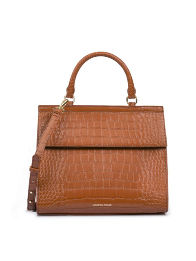 Modern Picnic Women's The Large Luncher Crocodile-embossed Vegan Leather Bag In Saddle Croc