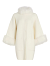 Maximilian Cashmere Kimono With Cashmere Goat Trim In Off White
