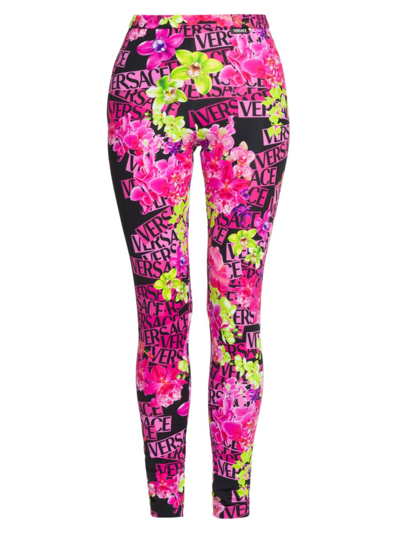 Versace Pink Orchid Leggings In Black Pink