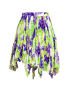 Versace Logo Orchid-print Pleated Asymmetric Skirt In White Green