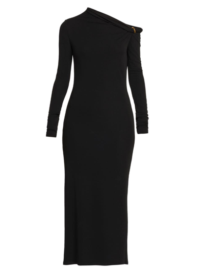 Versace Opaque Viscose Jersey Knotted Midi Dress In Black