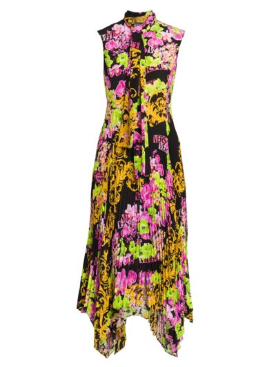 Versace Baroque Orchid Crepe Midi Dress In Pink