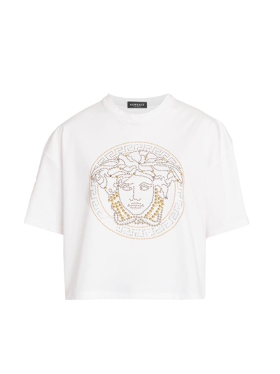 Versace Women's Studded Medusa T-shirt In Optical White (white)