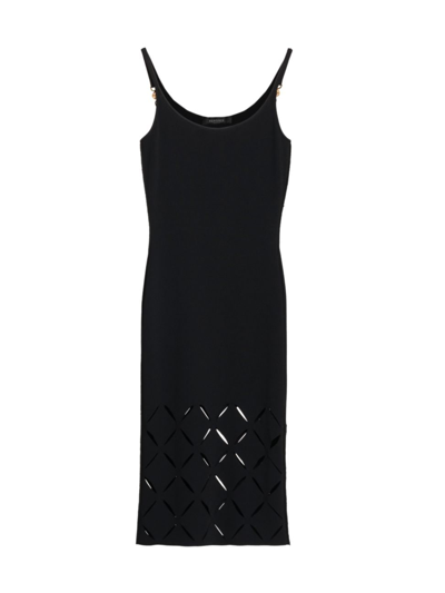 Versace Embellished Lazer-cut Stretch-knit Midi Dress In Black