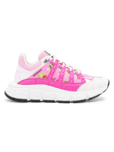 Versace Trigreca Leather And Fabric Sneakers In Pink