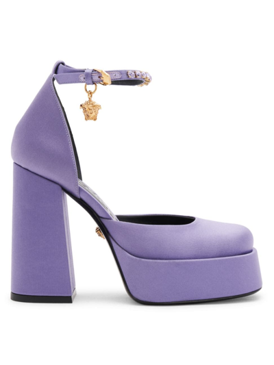 Versace Women's Medusa Aevitas Satin Crystal-embellished Platform Pumps In Orchid