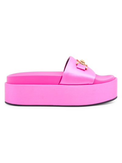 Versace Women's Biggie Medusa Satin Embellished Platform Slides In Pink