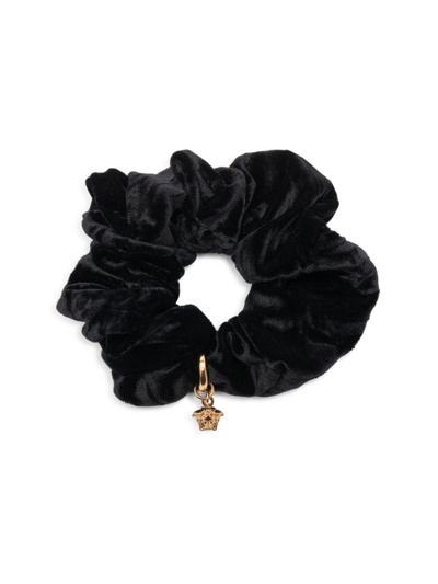 Versace Women's Medusa Crushed Velvet Charm Scrunchie In Black