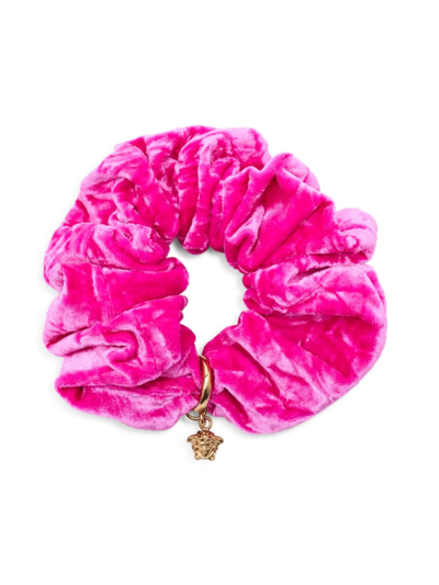Versace Women's Medusa Crushed Velvet Charm Scrunchie In Glossy Pink