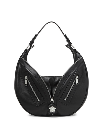 Versace Women's Medium Leather Zip Hobo Bag In Black Palladium