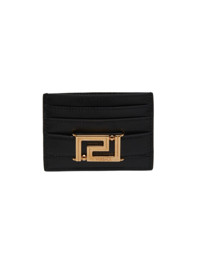 Versace Greca Goddess Leather Card Case In Black  Gold