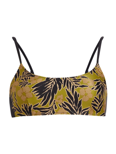 Tanya Taylor Women's Kaia Palm Bralette Bikini Top In Avocado Multi