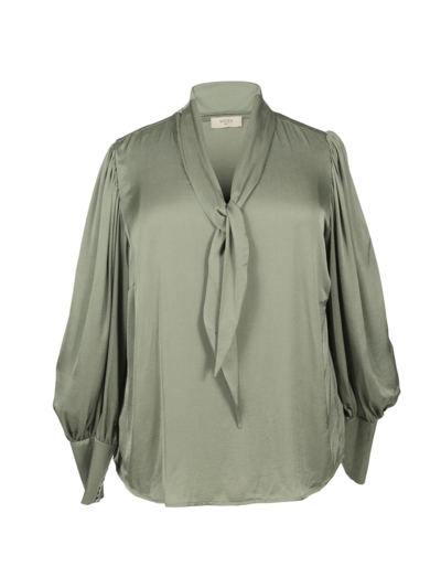 Mayes Nyc Plus Size Mia Bishop-sleeve V-neck Blouse In Olive Solid