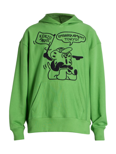 Kenzo Boke Boy Travels Graphic-print Relaxed-fit Cotton-jersey Hoody In Grass Green