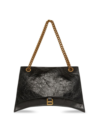 Balenciaga Crush Large Crackled-leather Shoulder Bag In Black
