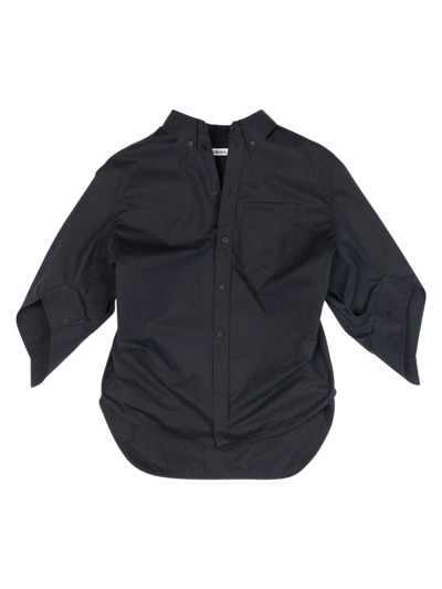 Balenciaga Twisted Swing Logo-embroidered Cotton-poplin Shirt In Black