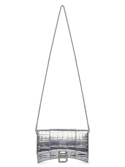 Balenciaga Women's Hourglass Wallet On Chain In Silver
