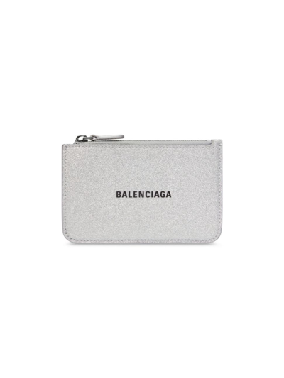 Balenciaga Women's Cash Large Long Coin And Card Holder In Sparkling Fabric In Silver Black