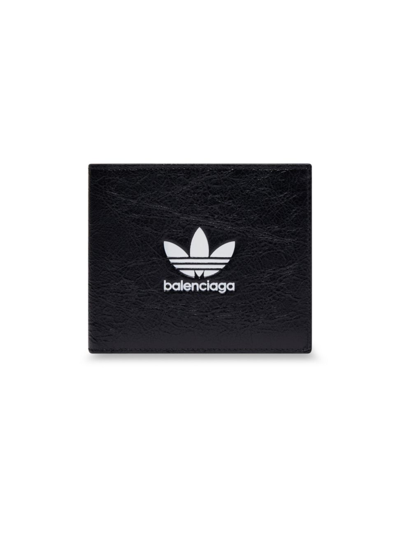 Balenciaga X Adidas Trefoil-logo Crinkled-leather Wallet In Black White
