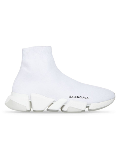 Balenciaga Men's Speed 2.0 Clear Sole Recycled Knit Sneakers In White