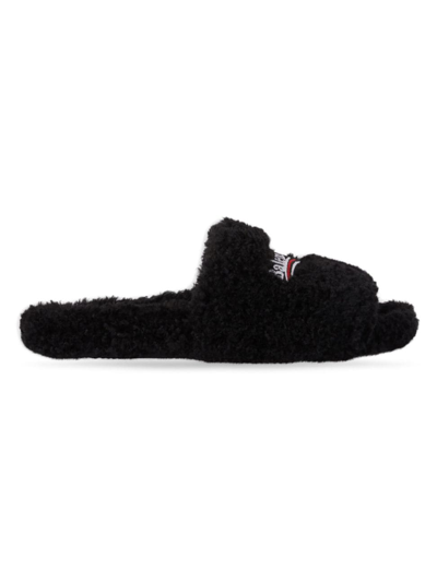 BALENCIAGA MEN'S FURRY SLIDE SANDALS