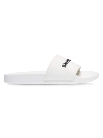 Balenciaga Lettering Logo Pool Slides In White Black