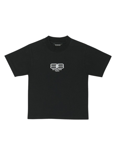 Balenciaga Kid's Bb Paris Icon T-shirt In Washed Black White