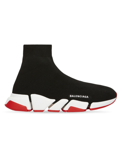 Balenciaga Men's Speed 2.0 Recycled Knit Sneaker In Blk/red