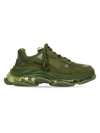 Balenciaga Triple S Clear Sole Mesh, Nubuck And Leather Sneakers In Kaki